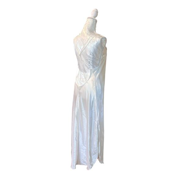 Vintage White Satin Nightgown Womens Sz Medium Plunging Sexy Neckline Sleeveless - Picture 12 of 16